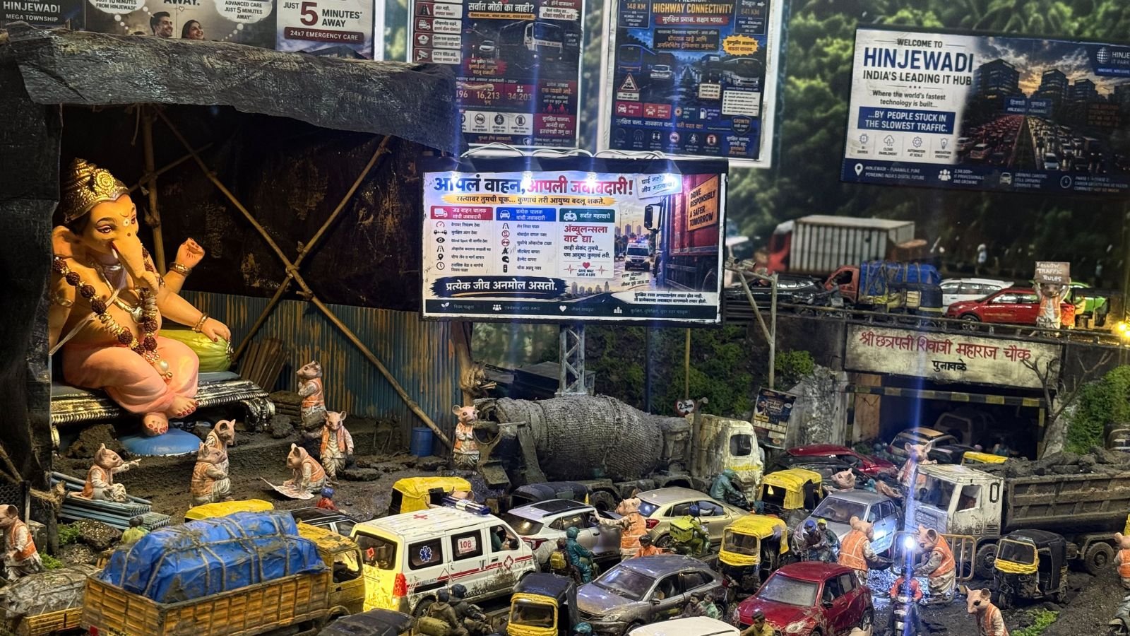 after-mother’s-death,-pune-artist-turns-ganeshotsav-decoration-into-road-safety-message