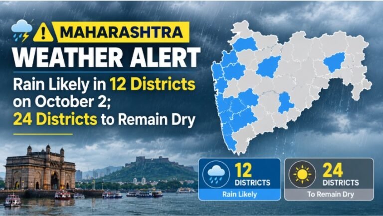 Maharashtra Weather Alert: Rain Likely in 12 Districts on October 2; 24 Districts to Remain Dry